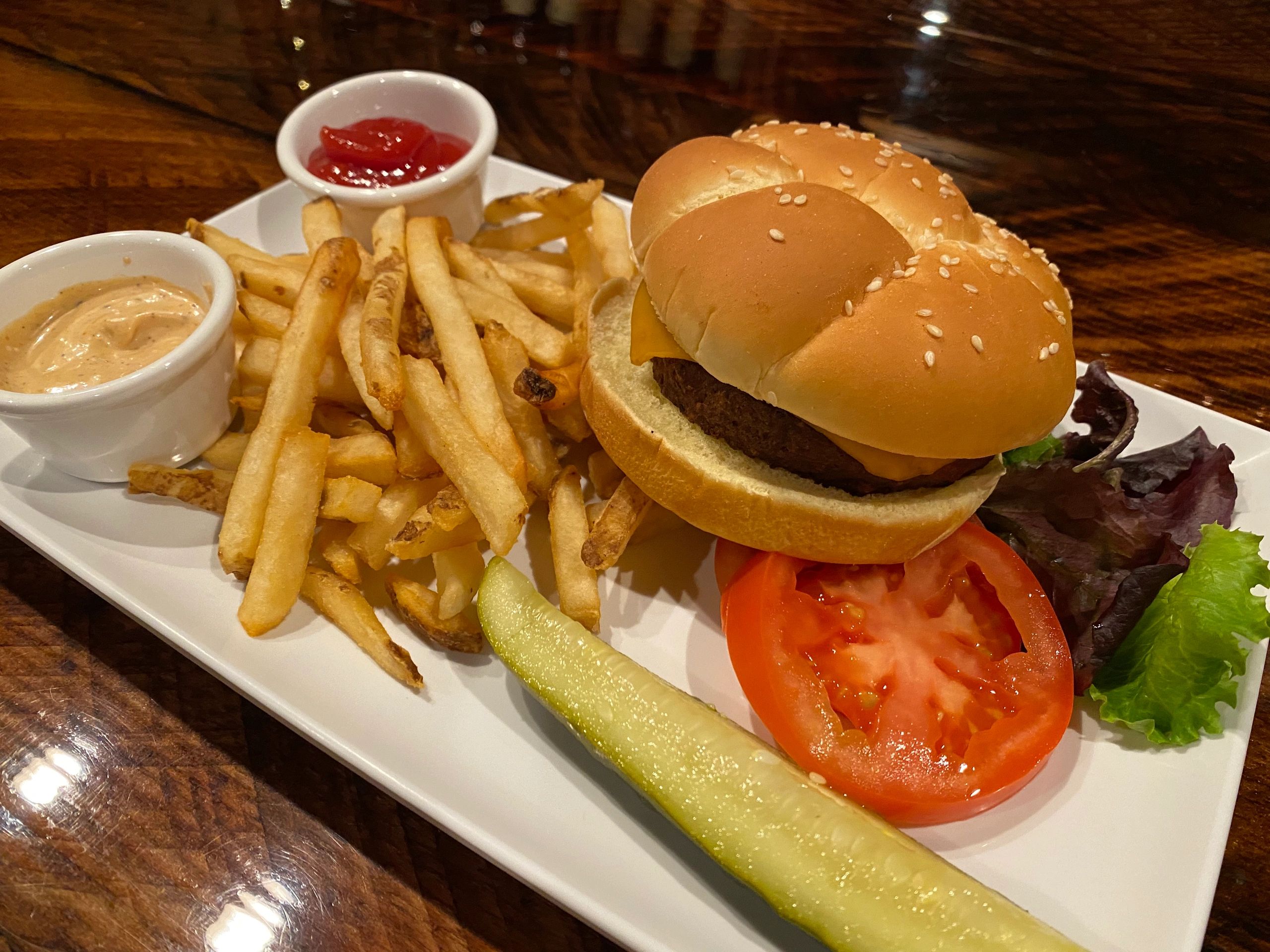 Gourmet burger with fries