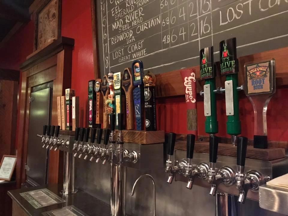 Craft beer tap wall at Redwood Palace bar